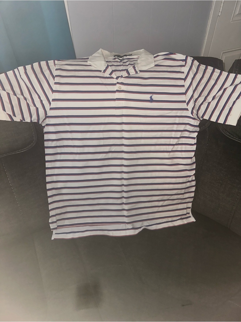 Ralph Lauren White Polo with Navy and Red Stripes